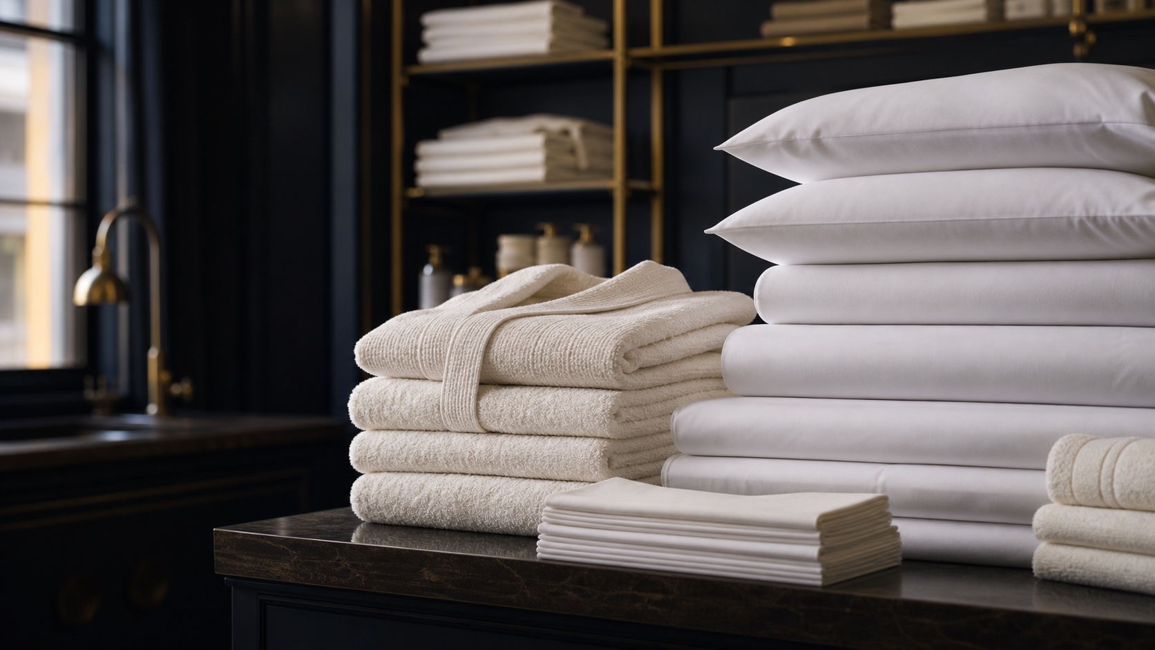 Fresh linens and towels arranged for a hospitality program