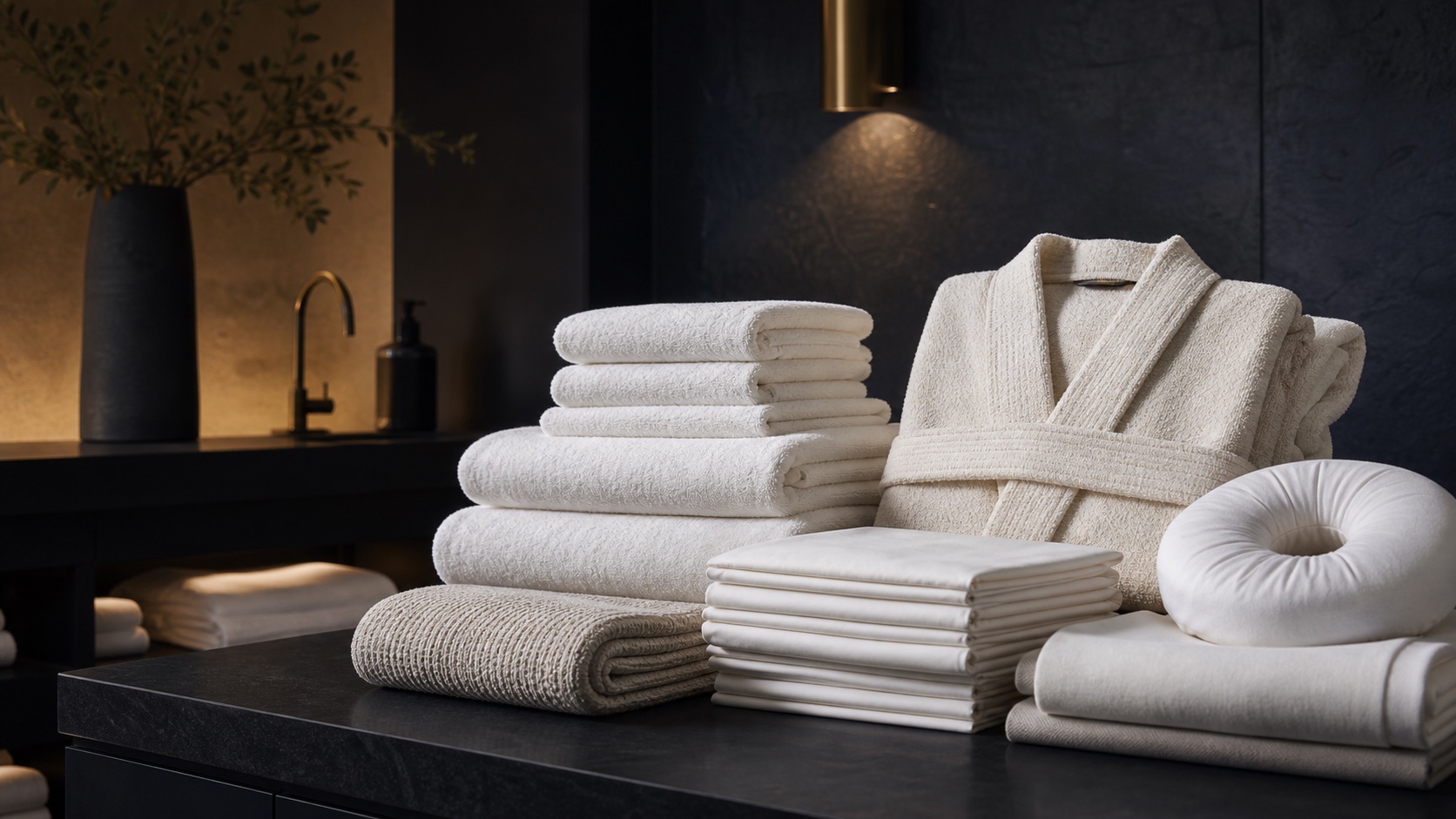 Folded spa towels and robes